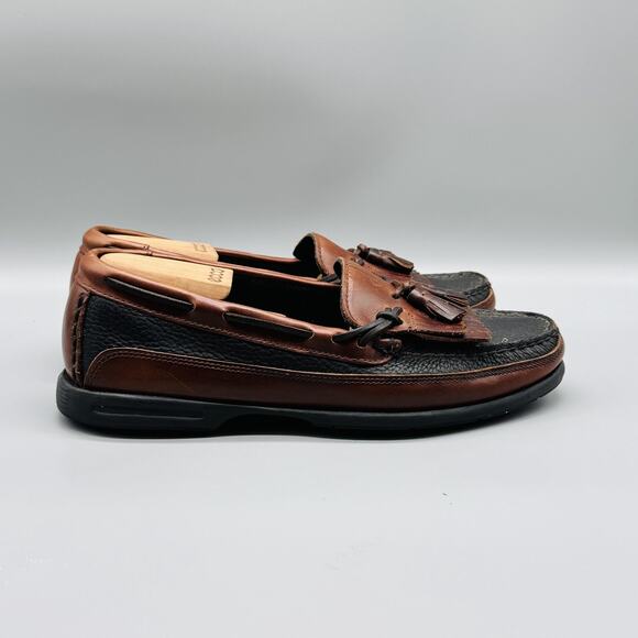 Sperry Shoes Mens 8.5 Brown Black Leather Tassel Loafers Kiltie Slip On Moc Toe - Picture 1 of 12